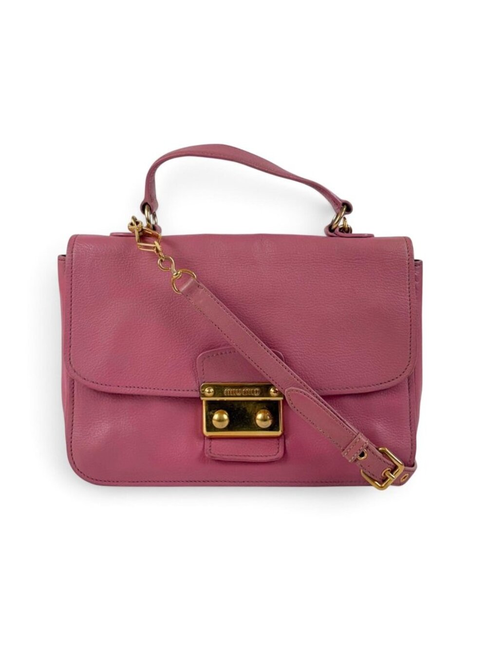 Miu Miu Top Handle Bag Leather Pink 2-Way Top Bag Madras